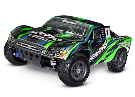 Traxxas Slash 4X4 BL-2s remote control truck with off-road tires and detailed body, ready for RC racing and rugged terrain.