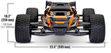 Orange Traxxas XRT 8S RC truck parked outdoors on a dirt trail, showcasing its rugged off-road design and large tires.