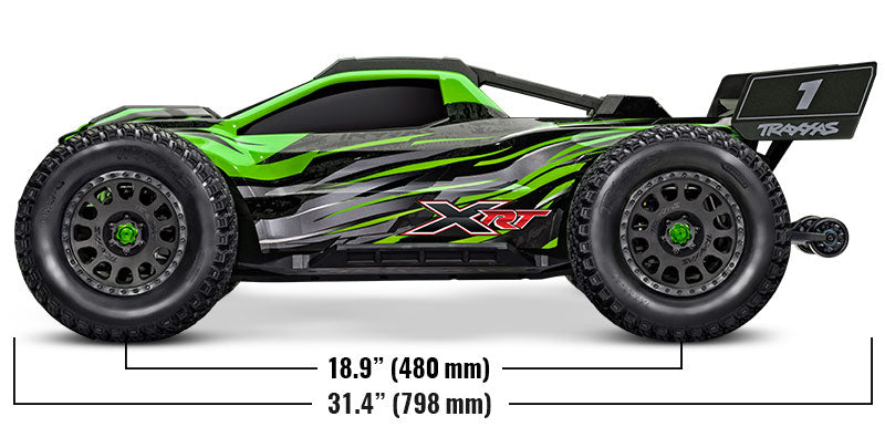 Traxxas XRT 8S monster truck in orange with large tires and rugged body, designed for off-road RC racing and durability.