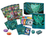 Pokémon Twilight Masquerade Elite Trainer Box containing Pokémon TCG booster packs, card sleeves, and accessories.