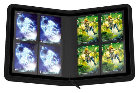 Ultimate Guard Zipfolio 160 8-Pocket Xenoskin card storage binder with black exterior and visible card sleeves inside.