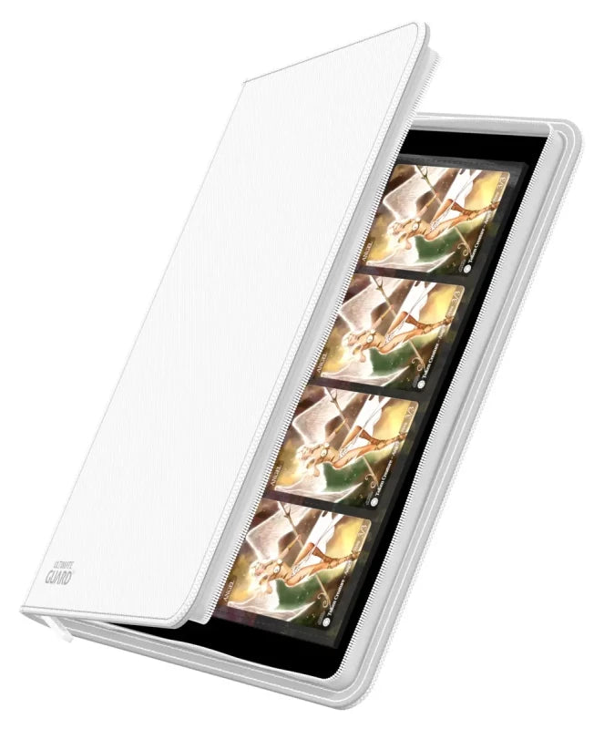 Ultimate Guard Zipfolio 320 16-Pocket Xenoskin card storage binder with black exterior and transparent card pockets.
