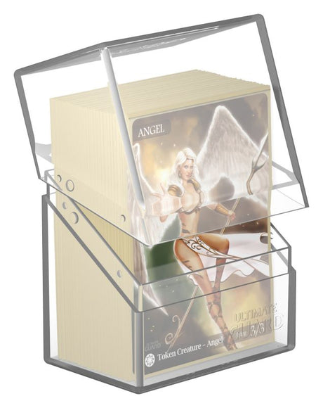 Clear Ultimate Guard Deck Case Boulder 60+ for storing and protecting trading cards, with a transparent, durable design.