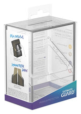 Clear Ultimate Guard Deck Case Boulder 60+ for card storage, showcasing a sturdy, transparent plastic case designed for collectible cards.