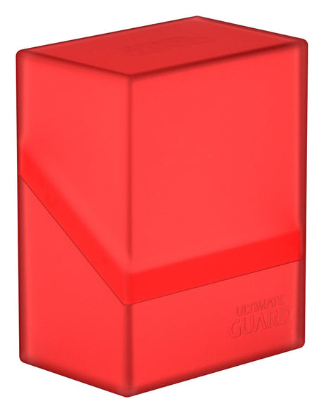 Ultimate Guard Deck Case Boulder 60+ Ruby for card storage, featuring durable red exterior and secure lid for collectible cards.