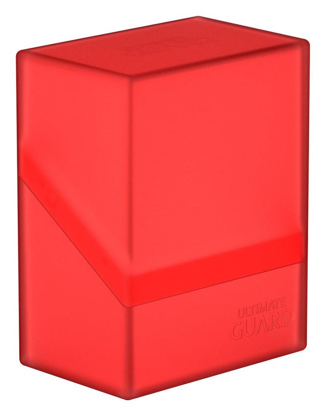 Ultimate Guard Deck Case Boulder 60+ Ruby for card storage, featuring durable red exterior and secure lid for collectible cards.
