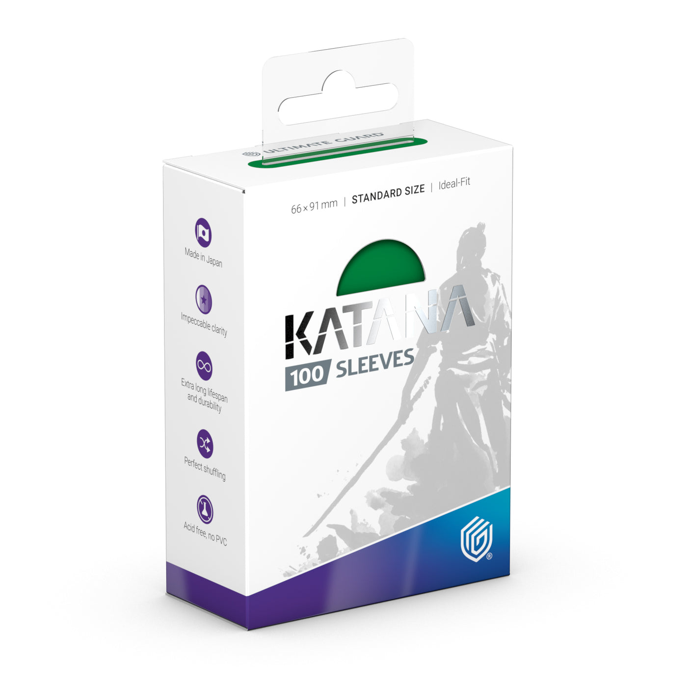 Ultimate Guard Katana Sleeves in Jade Garden design, standard size for protecting trading cards, vibrant and durable card supplies.