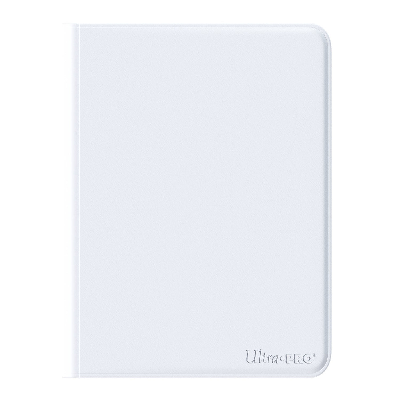 Ultra Pro zippered PRO binder with 9 clear pockets in vivid white, ideal for organizing trading cards or collectibles.
