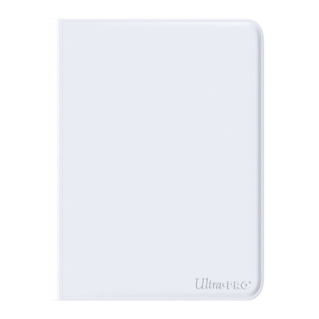 Ultra Pro zippered PRO binder with 9 clear pockets in vivid white, ideal for organizing trading cards or collectibles.