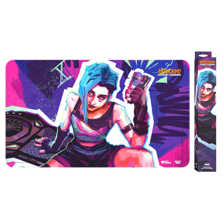 UVS Games Riftbound Jinx playmat featuring colorful, detailed artwork with game-themed design on a smooth surface.