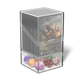 Clear Ultimate Guard Boulder'n'Tray 100+ deck case for card storage, featuring a sturdy design and secure tray for trading card collection.