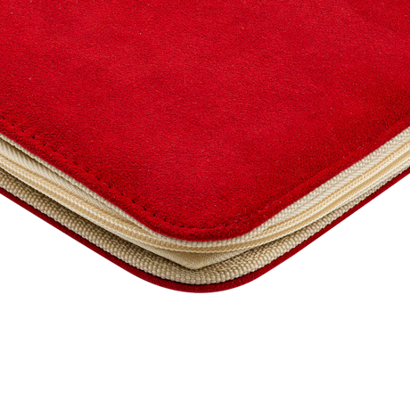 Red Ultra Pro 9-pocket zippered Vivid Deluxe binder for storing and organizing trading cards or collectibles.