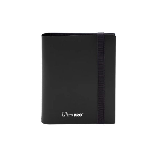 Ultra Pro Eclipse 2-Pocket PRO-Binder with clear plastic pockets and black cover for storing collectible cards or trading cards.