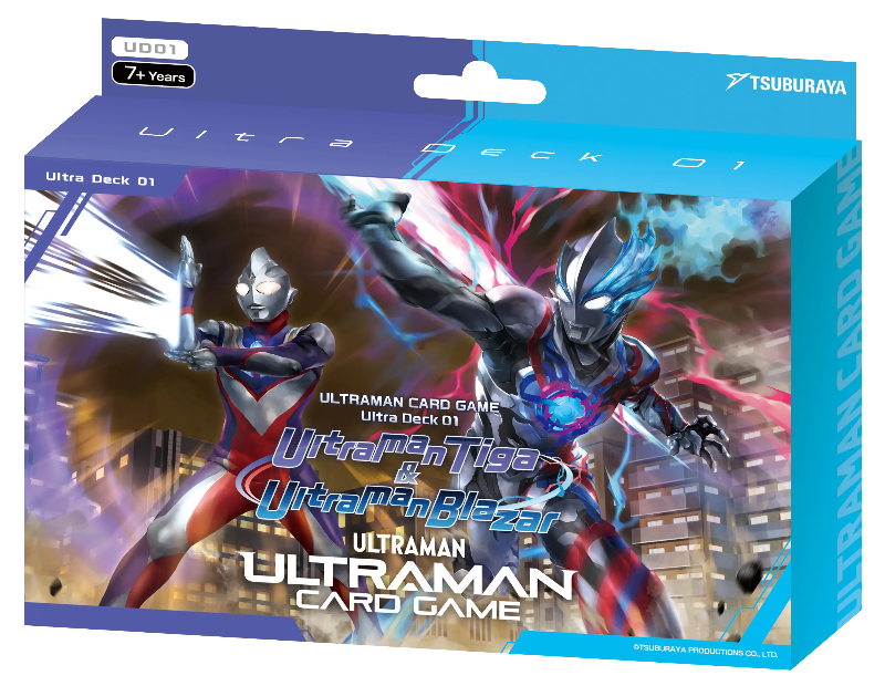 Ultraman TCG Ultraman Tiga and Ultraman Blazar collectible trading card deck by Tsuburaya, featuring character artwork and card designs.