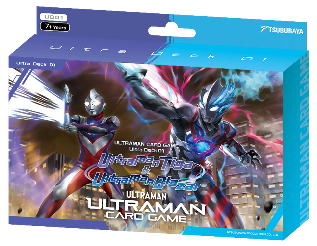 Ultraman TCG Ultraman Tiga and Ultraman Blazar collectible trading card deck by Tsuburaya, featuring character artwork and card designs.