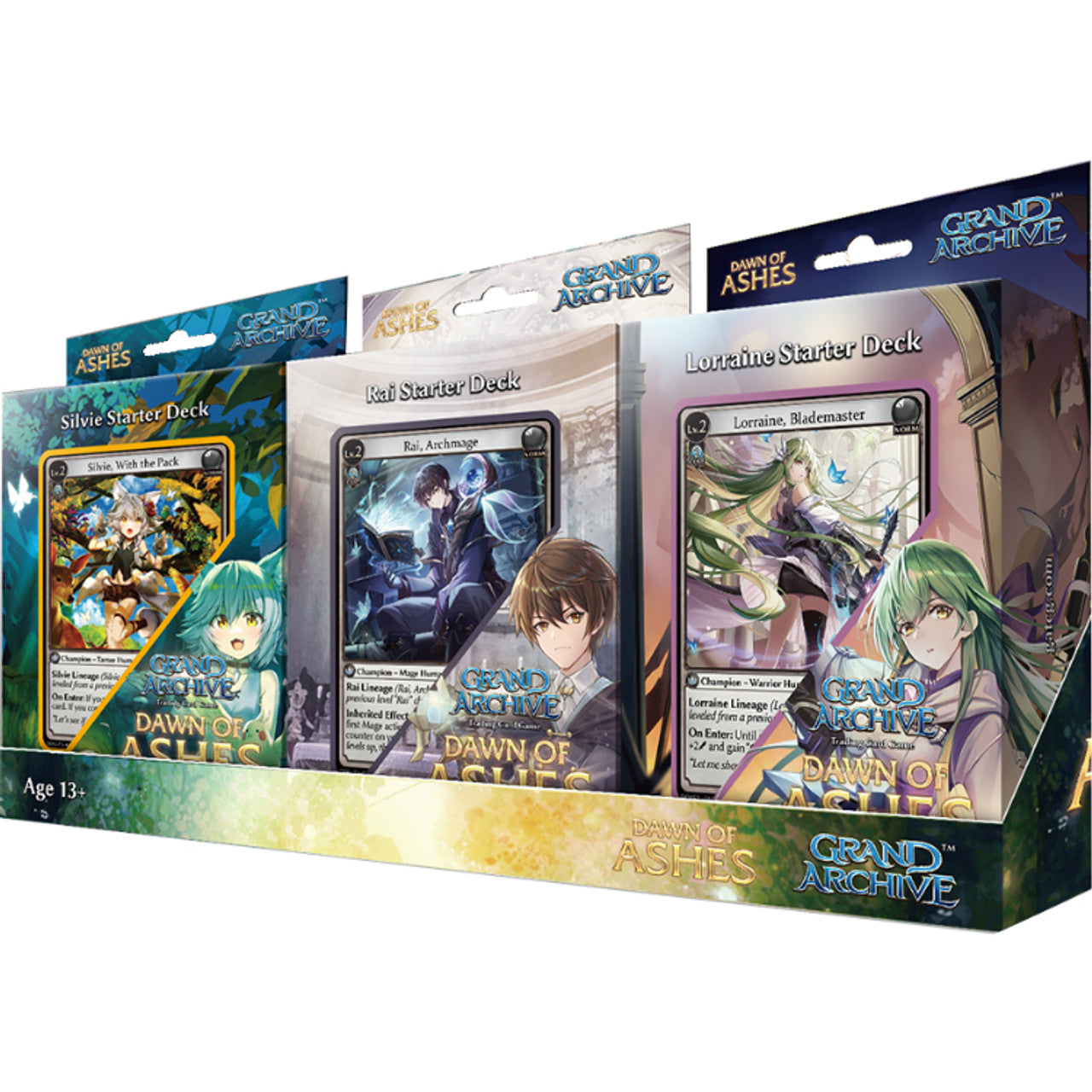 Weebs of the Shore Grand Archive TCG Alter Edition starter deck with colorful cards arranged in a fan display.