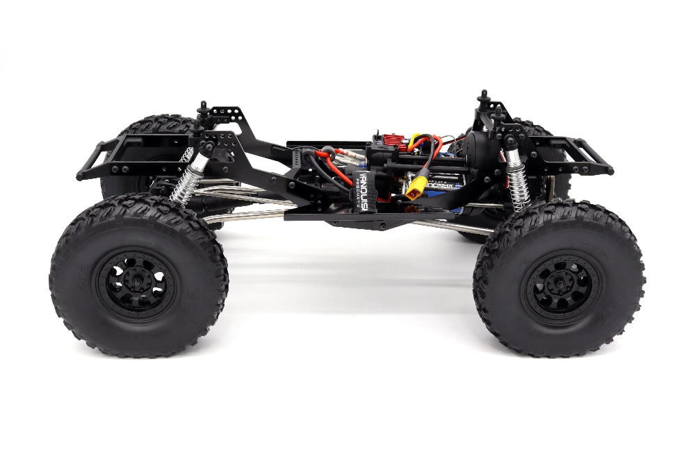Vanquish VRD Stance 4x4 RTR crawler with detailed chassis and rugged tires, ready for off-road rock crawling adventures.