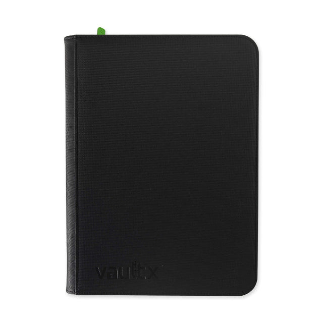 Vault X Exo-Tech 9-pocket zip binder in black with durable exterior and organized interior pockets for storing cards and documents.