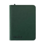 Vault X Exo-Tech 9-Pocket Zip Binder in green with clear pockets for organizing cards or documents.