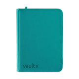 Vault X Exo-Tech 9-Pocket Zip Binder in teal with multiple card slots and secure zipper closure.
