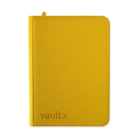 Vault X Exo-Tech 9-pocket zip binder in yellow, featuring multiple storage pockets for organizing documents and accessories.
