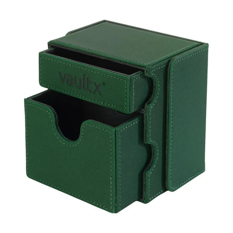 Vault X Exo-Tec Game Box 100+ in green, durable storage case for game cartridges or cards, with secure latch and compact design.