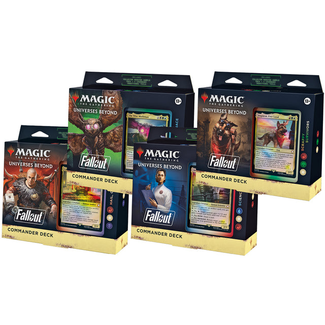 Fallout Commander Deck by Wizards of the Coast featuring a colorful card game deck with themed artwork and game components.