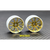 GL Racing R10 Gold Chrome AWD rims showcasing their shiny, stylish design with a multi-spoke pattern and glossy finish.