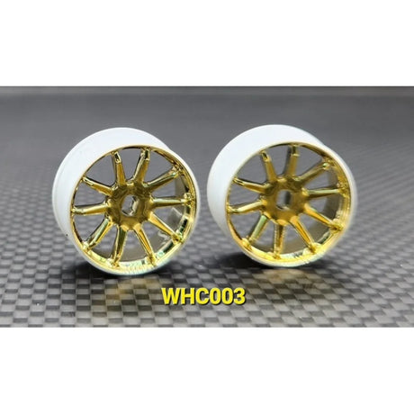 GL Racing R10 Gold Chrome AWD rims showcasing their shiny, stylish design with a multi-spoke pattern and glossy finish.
