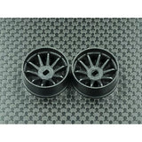 GL Racing R10 Carbon AWD RC car rims, lightweight black carbon wheels with detailed design for high-performance remote control vehicles.