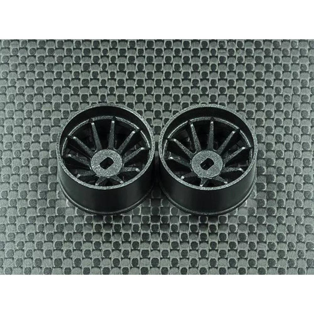 GL Racing R10 Carbon AWD RC car rims, lightweight black carbon wheels with detailed spokes for enhanced performance.