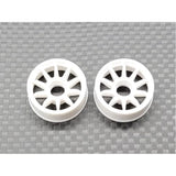 White RWD RC car rims by GL Racing, lightweight and durable, designed for remote control car modifications.
