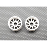 White GL Racing RWD RC car rims with a sleek design, suitable for remote control car modifications and upgrades.