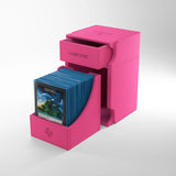 Gamegenic Watchtower 100+ XL convertible storage box in pink, with adjustable compartments for organizing collectible cards.