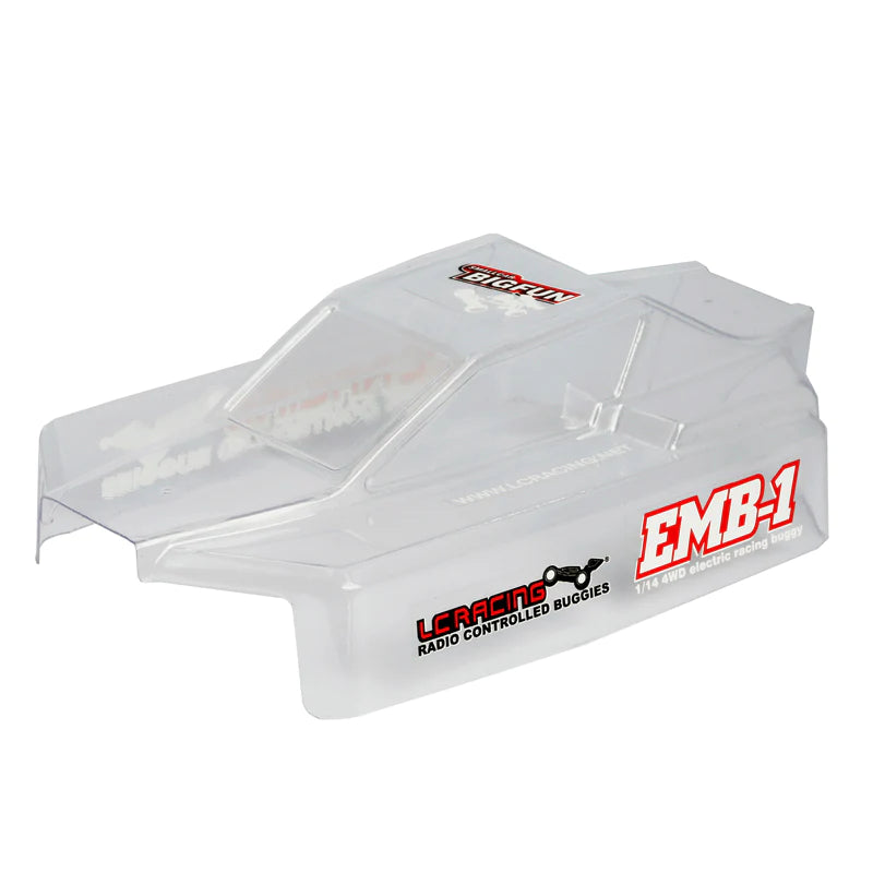 LC Racing L6239 1/14 2020 EMB clear buggy body made of PC, shown in the image with detailed design and transparent material.