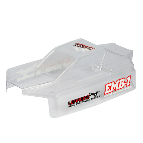 LC Racing L6239 1/14 2020 EMB clear buggy body made of PC, shown in the image with detailed design and transparent material.