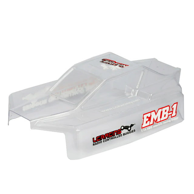 LC Racing L6239 1/14 2020 EMB clear buggy body made of PC, shown in the image with detailed design and transparent material.