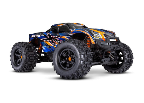 Traxxas X-Maxx 8s belted monster truck with large tires and rugged chassis, ready for off-road racing and extreme adventures.