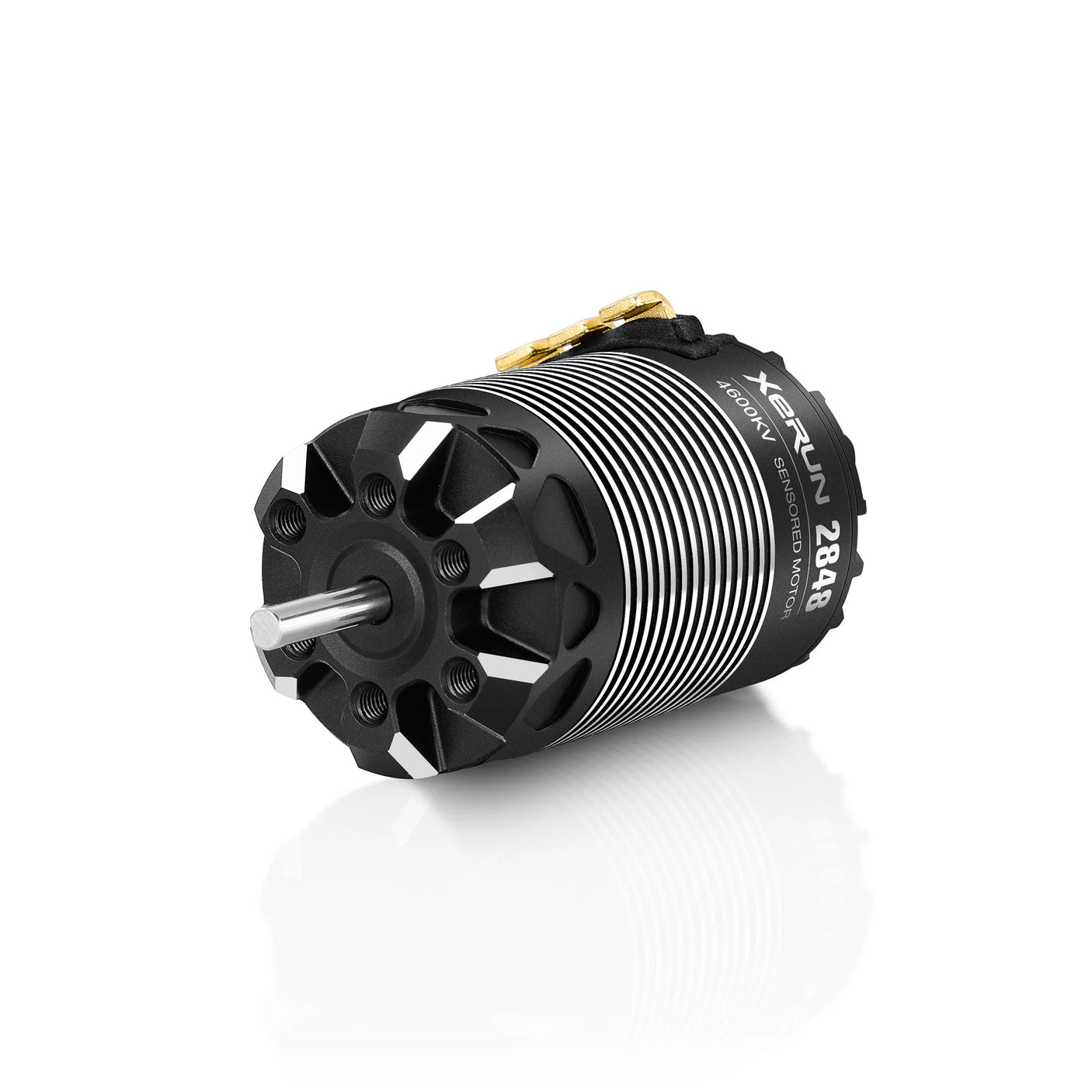 Hobbywing XERUN 2848 sensored RC car motor shown with detailed branding and sleek black design for high-performance racing.