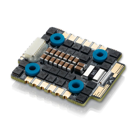 Hobbywing XRotor 20x20 4-in-1 45A ESC with black heatsink for drone flight controller and power distribution.