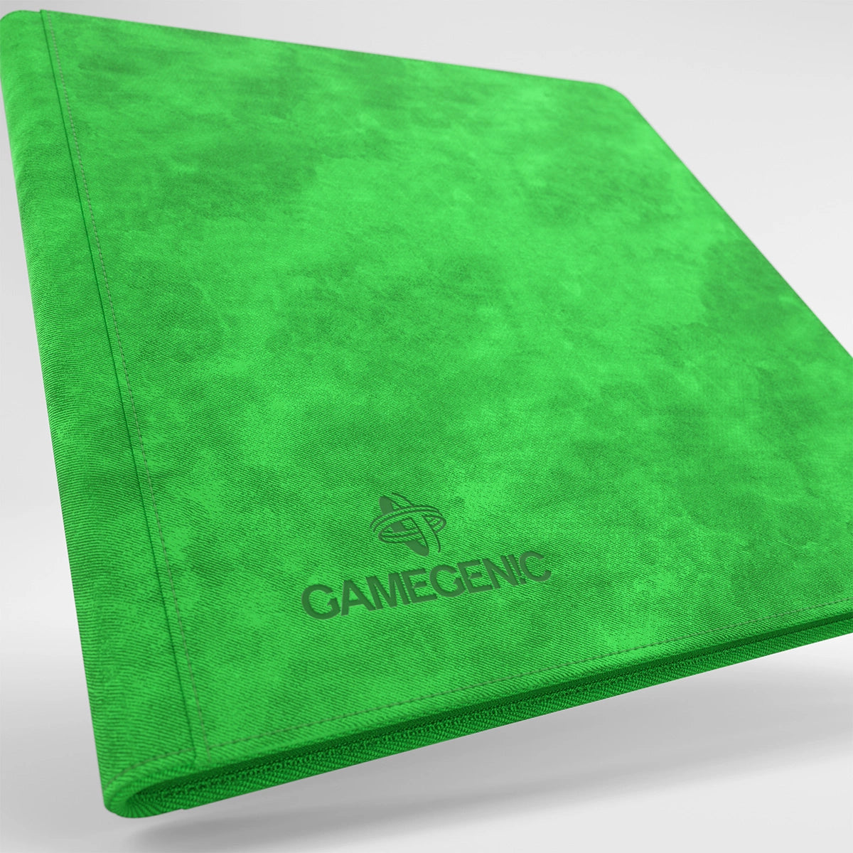 Gamegenic 18-pocket zip-up TCG binder with green logo, designed for organizing trading card game collections.