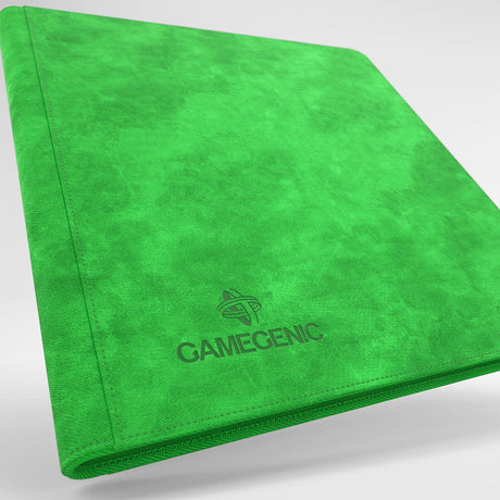 Gamegenic 18-pocket zip-up TCG binder with green logo, designed for organizing trading card game collections.
