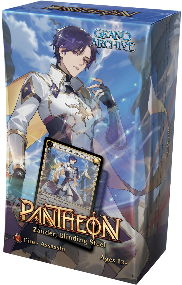 Zander Blinding Steel Pantheon Deck from Grand Archive TCG: Radiant Origins, featuring card art and deck layout.