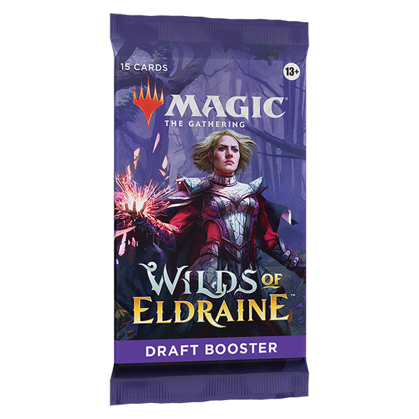 MTG Wilds of Eldraine Draft Booster Pack by Wizards of the Coast, featuring colorful fantasy-themed card artwork.