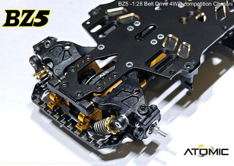 Atomic RC Z5 Belt Drive 4WD chassis kit with sleek design and durable components for RC car building and racing.