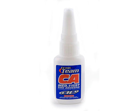 Factory Team Medium Tire Adhesive applied to a tire, demonstrating strong bonding for racing and off-road vehicle tires.