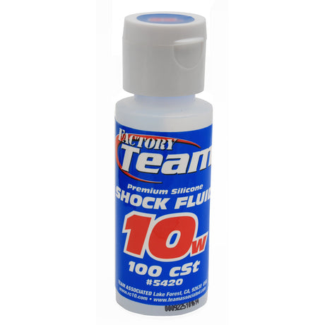 RC car silicone shock oil bottle from Team Associated, 2oz, with black cap and clear label, used for RC car suspension tuning.