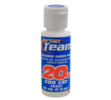 Team Associated Factory Team silicone shock oil for RC cars, 2oz bottle with black cap and clear label, designed for smooth suspension.