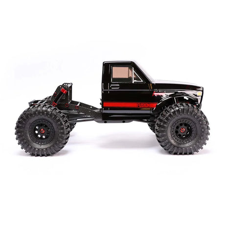 Redcat Ascent Fusion 1/10 scale brushless RTR rock crawler featuring large tires, rugged chassis, and vibrant red and black design.