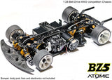 Atomic RC Z5 Belt Drive 4WD chassis kit with detailed parts and sleek design for remote control car assembly.